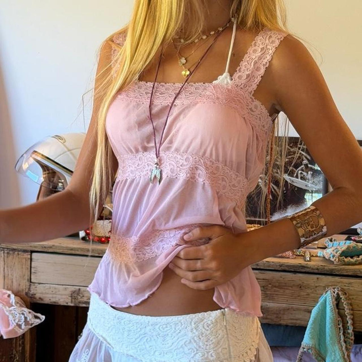 Vintage 00s pink lace cami top