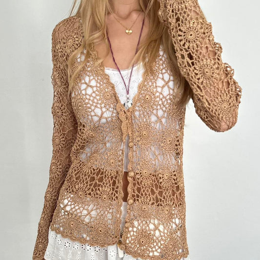 Vintage 90’s beige crochet cardigan top