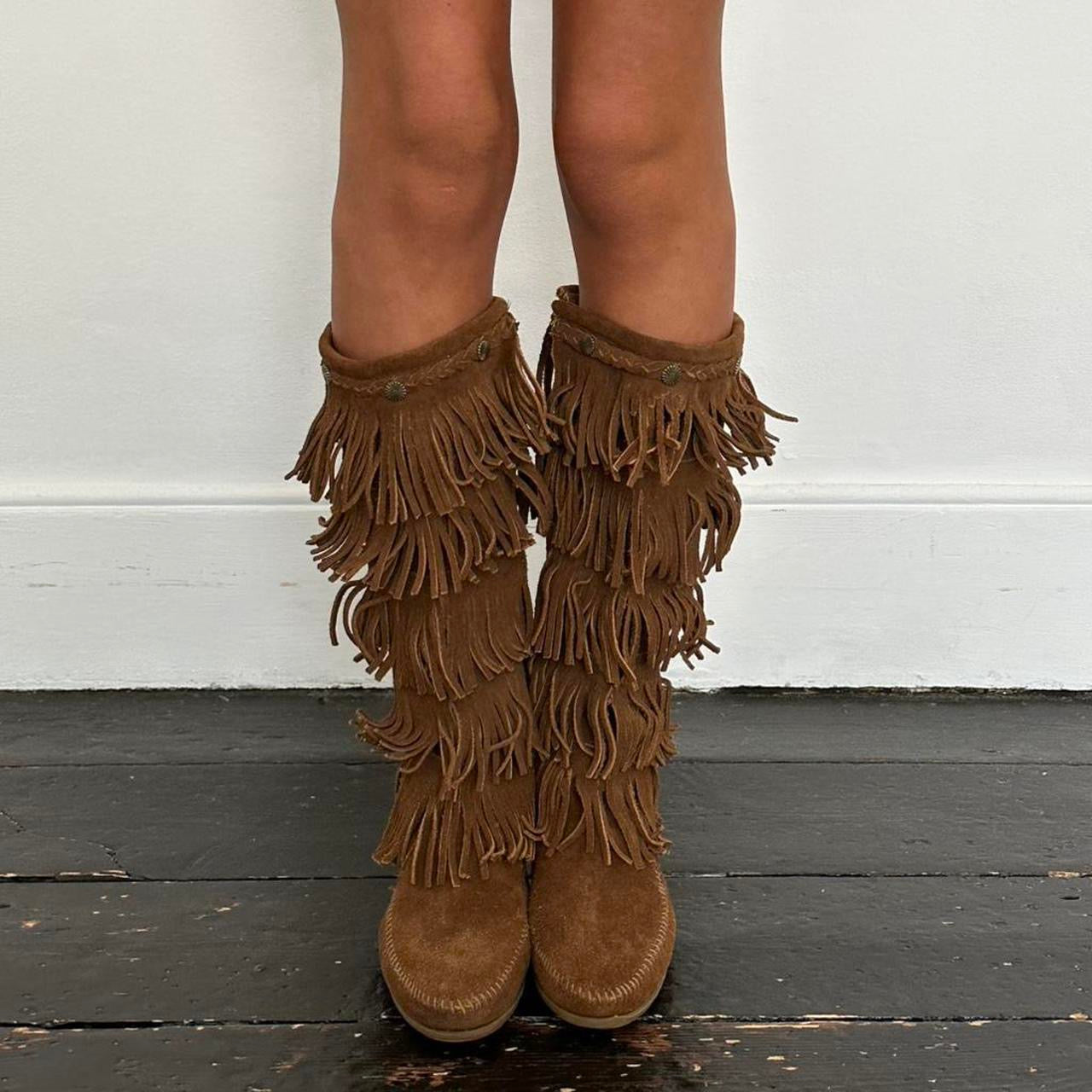Vintage suede fringe leather boots