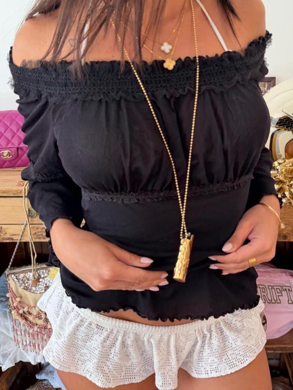 Vintage 00s black off shoulder boho top