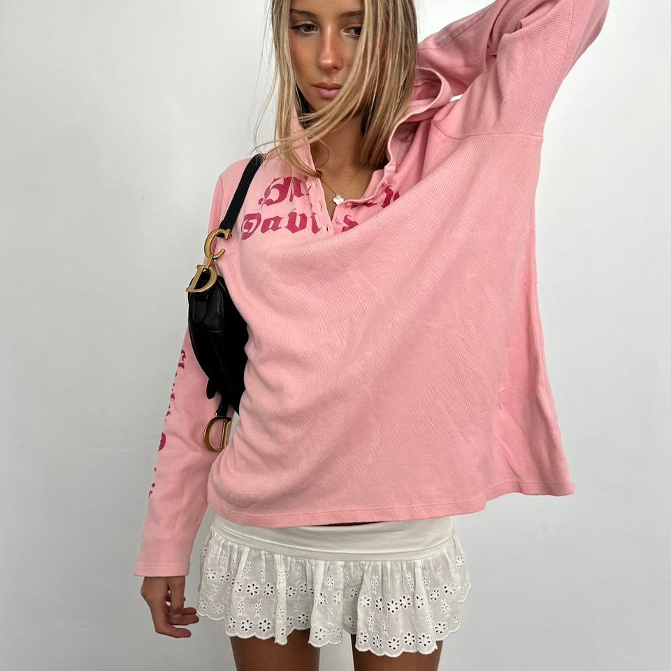 Vintage Harley Davidson pink long sleeves hooded sweater top