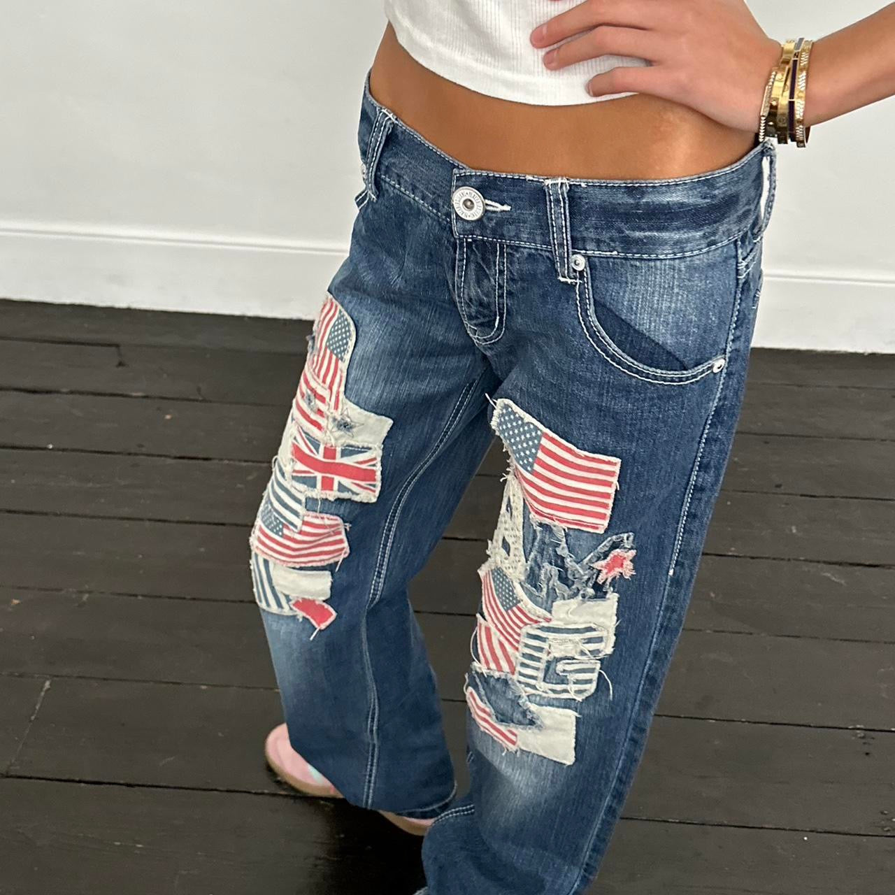 Vintage 2000’s flag blue distressed jeans USA 🇺🇸🇬🇧🩵