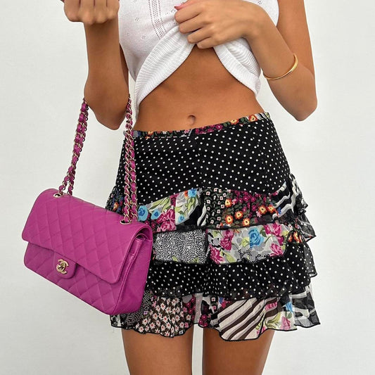 Vintage 2000’s polka dot and floral mini skirt