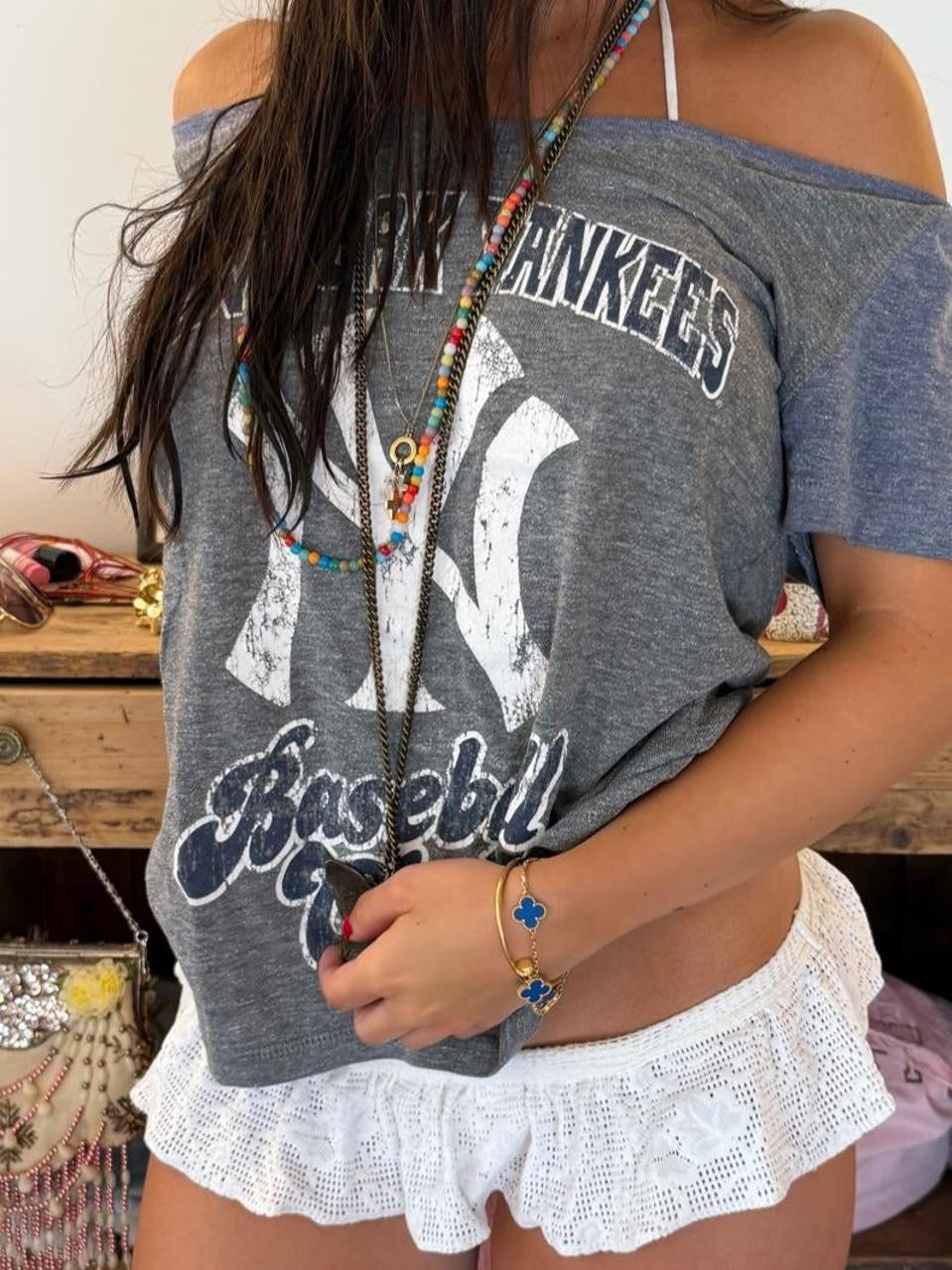 Vintage 00’s New York Yankees off the shoulder top
