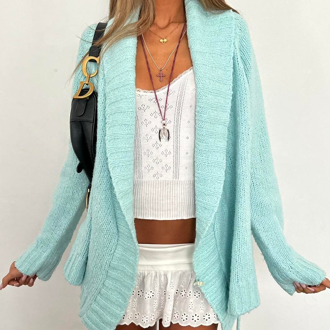 Vintage aqua blue knit cardigan