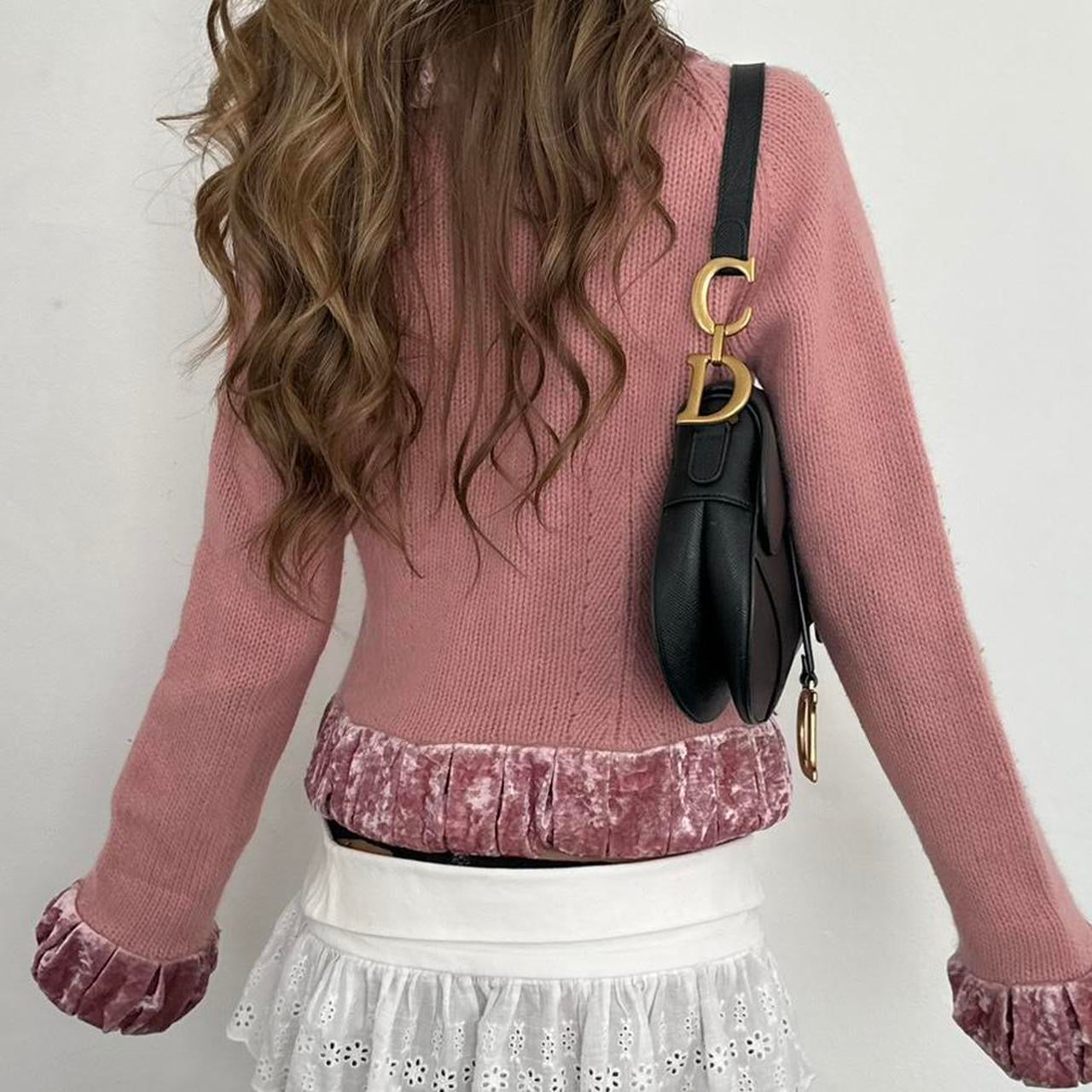 Vintage 90’s pink knit velvet cardigan