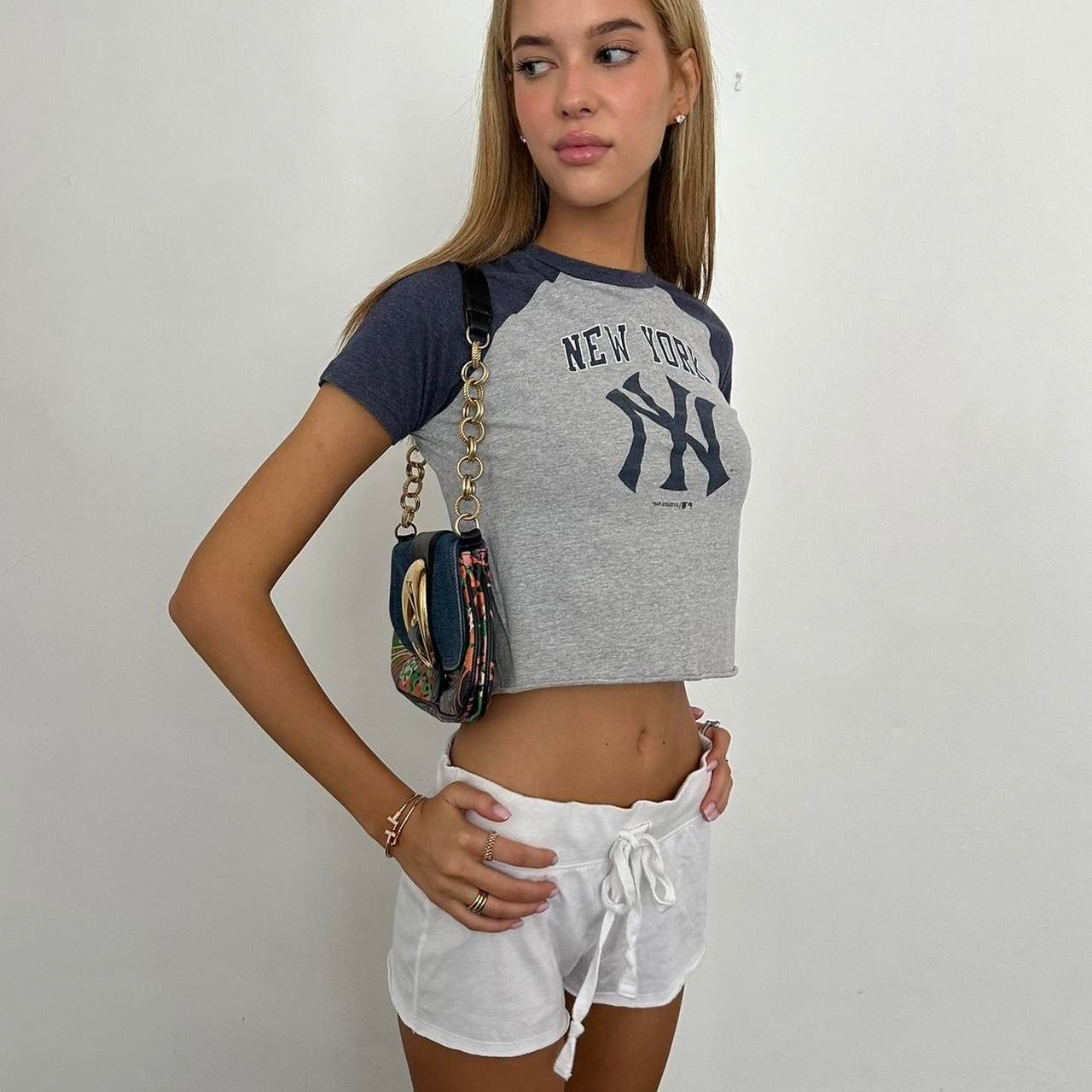 Vintage Yankees grey and navy baby tee