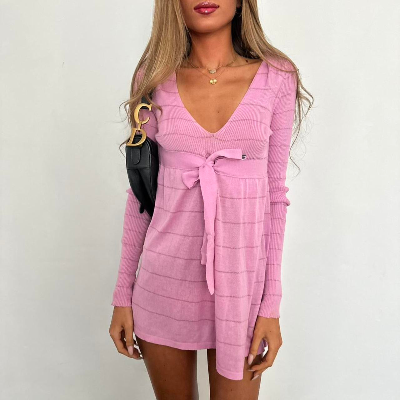 Vintage 90’s pink long sleeve mini dress with tie waist