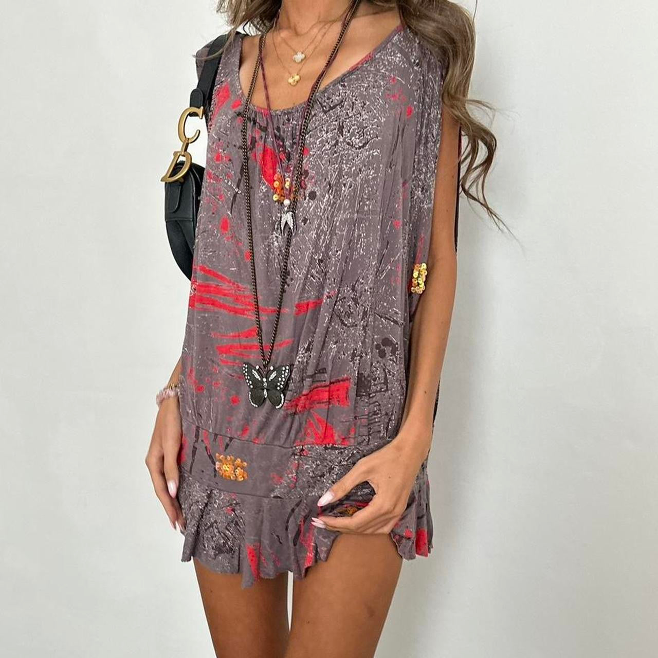 Vintage 00s graphic ruffle mini dress