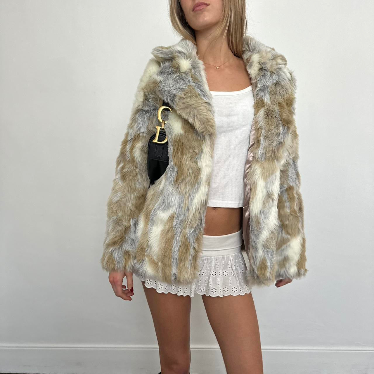 Vintage 2000’s brown & grey faux fur jacket