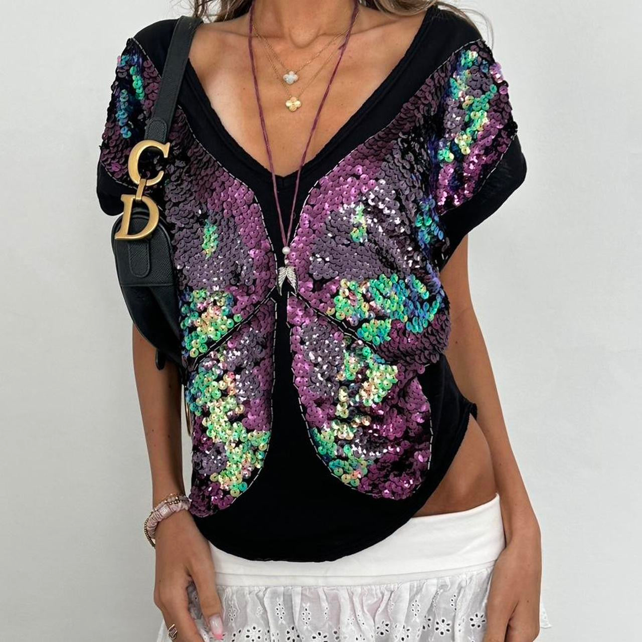Vintage 00s sequin butterfly boho top
