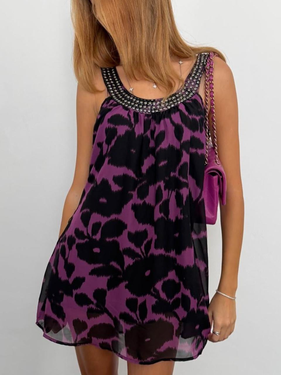 Vintage 00s purple and black black floaty mini dress