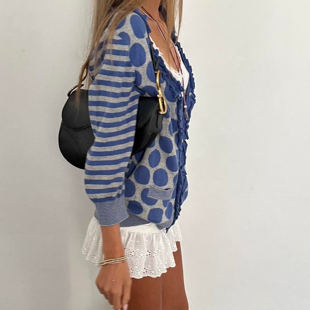 Vintage 2000s blue polka dot & stripe cardigan