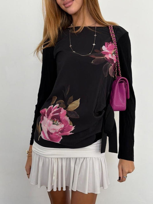 Vintage 00’s flower black long sleeve top