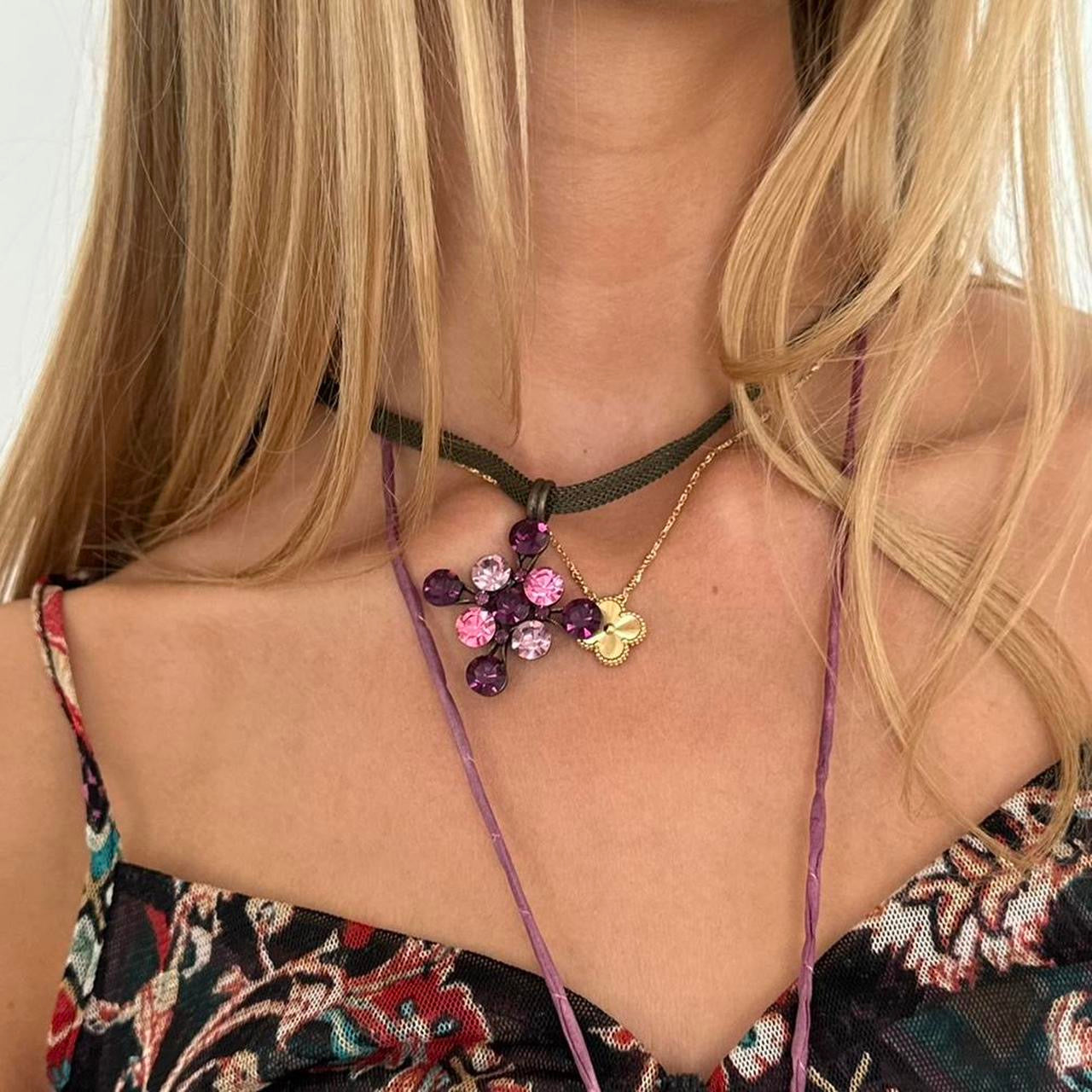 Vintage fashion pink cross necklace