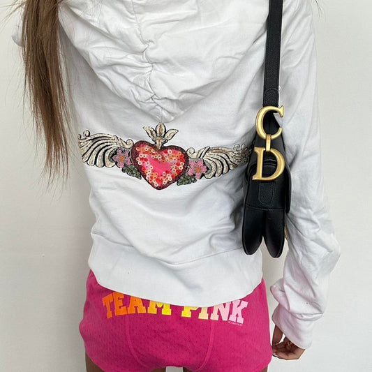Vintage 00s white heart design zip up hoodie