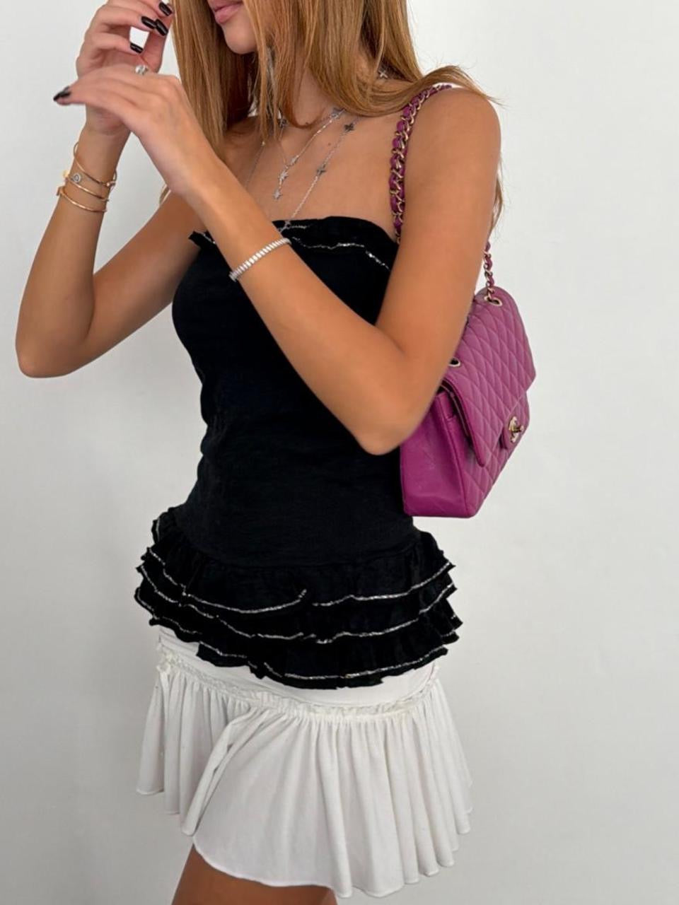 Vintage 00’s strapless black ruffle top