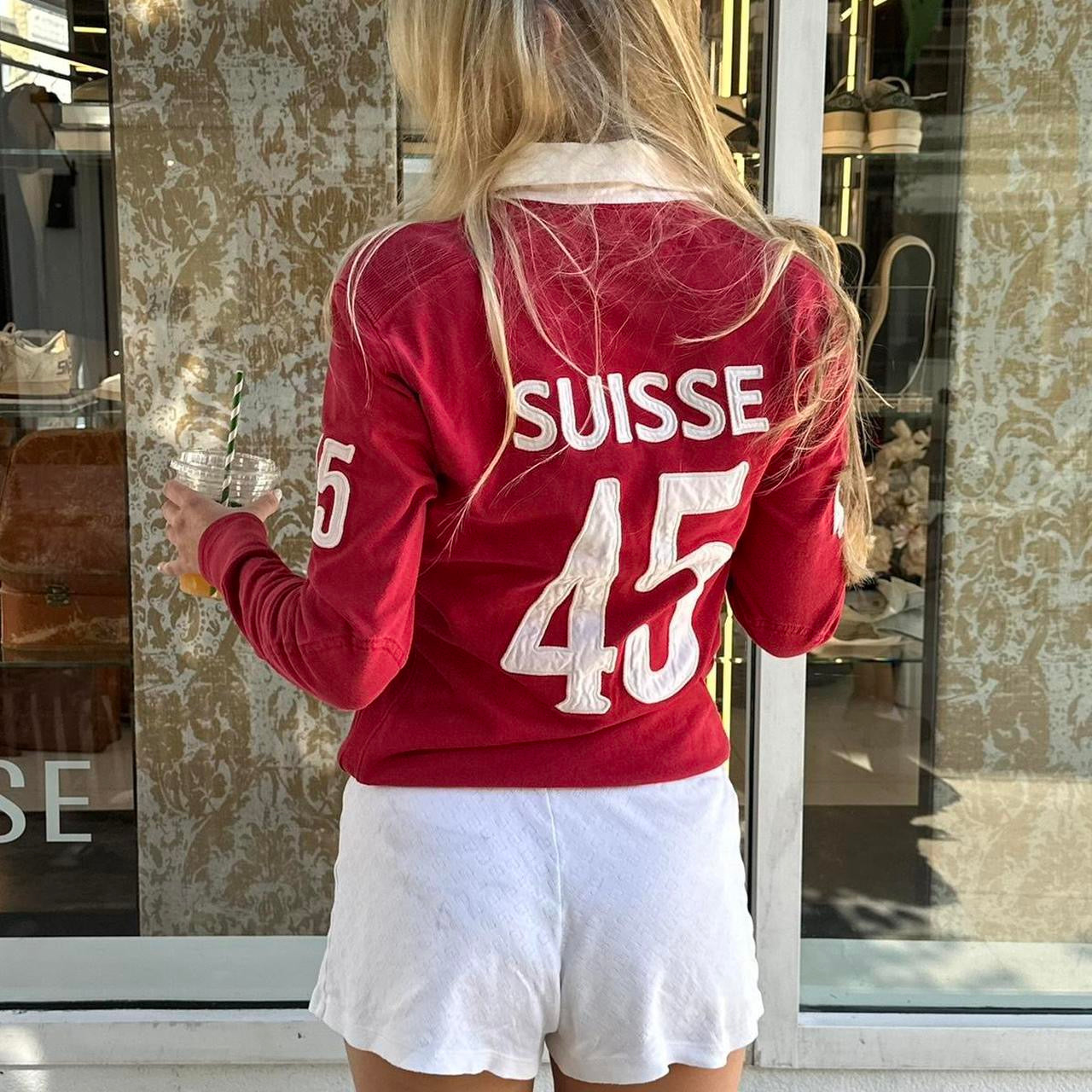 Vintage Ralph Lauren Suisse ‘45’ red long sleeve polo top