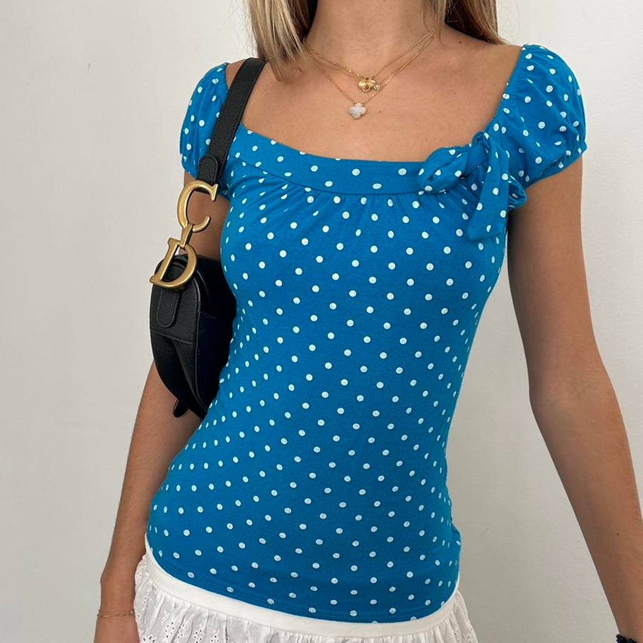 Vintage 2000s blue polka dot babydoll top