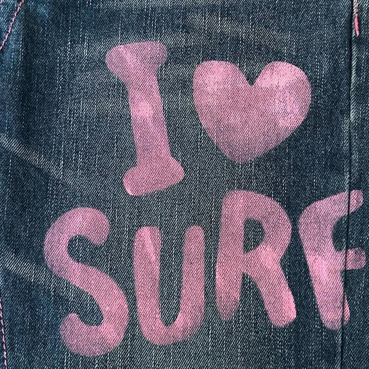 Vintage 2000’s ‘I love surf’ painting low rise jeans