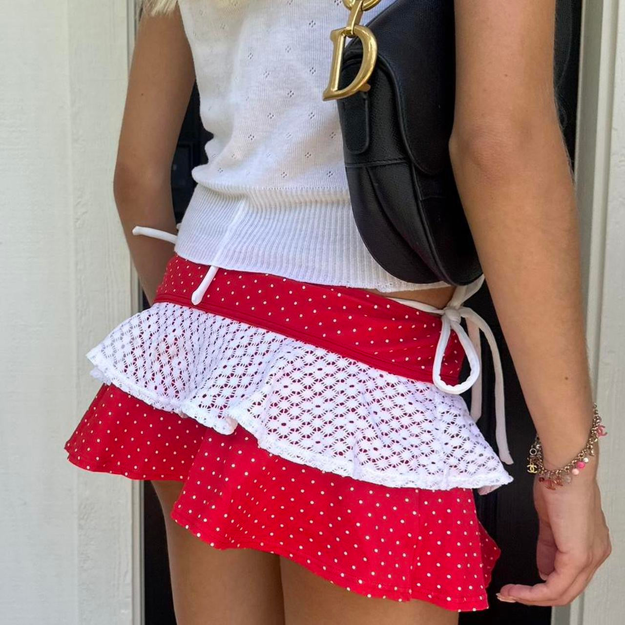 Vintage 90’s red and white lace mini skirt