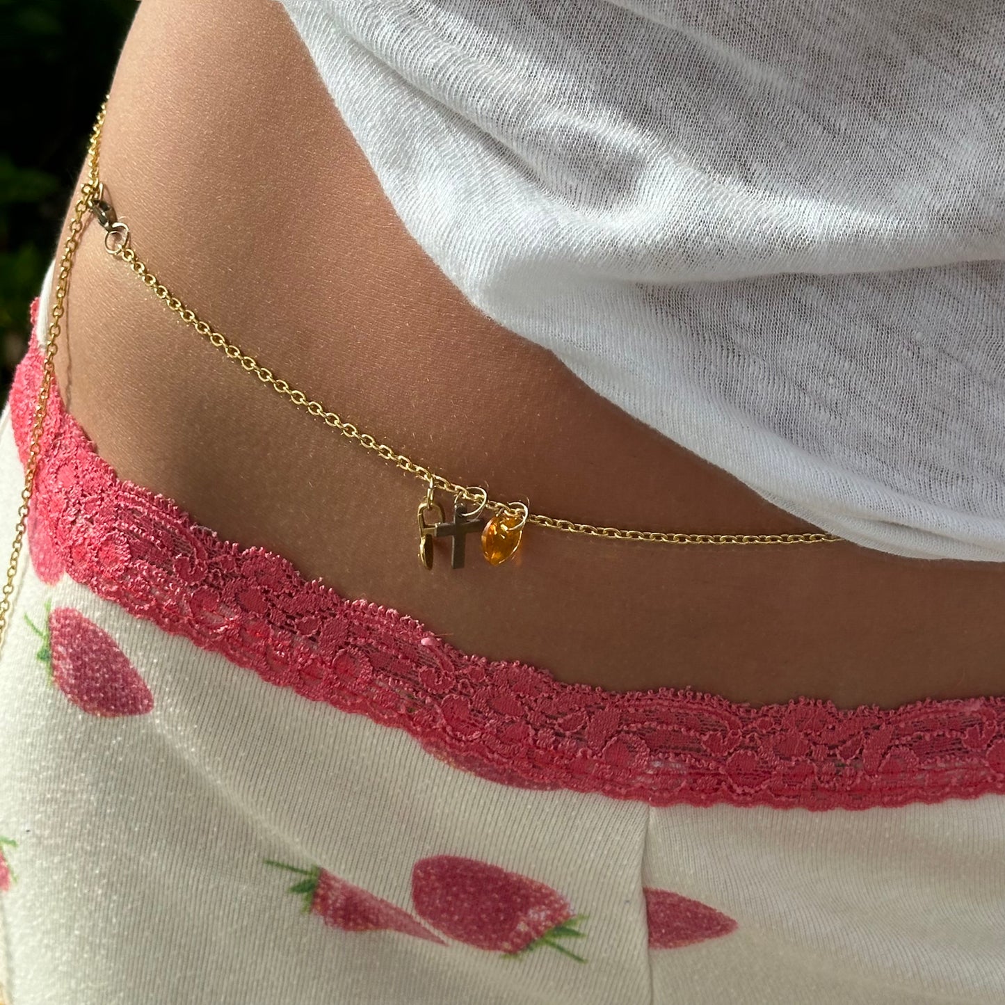 Handmade amber heart belly chain 🪸🐚