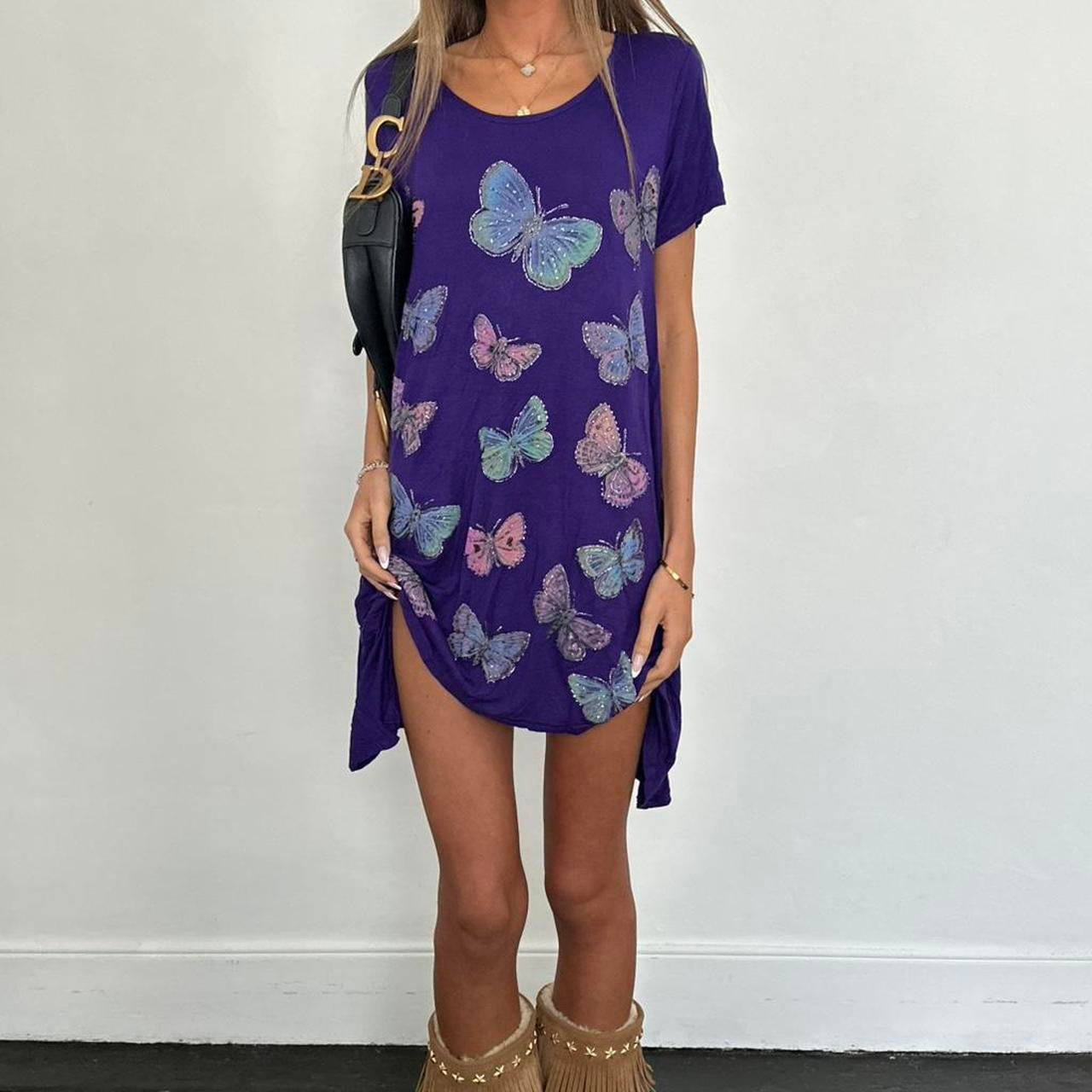 Vintage 00s butterfly purple mini dress