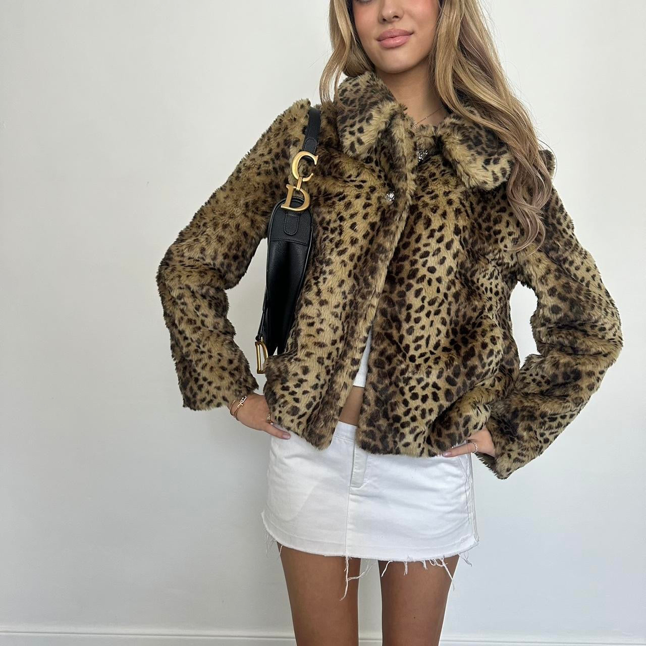 Vintage 2000’s leopard faux fur jacket