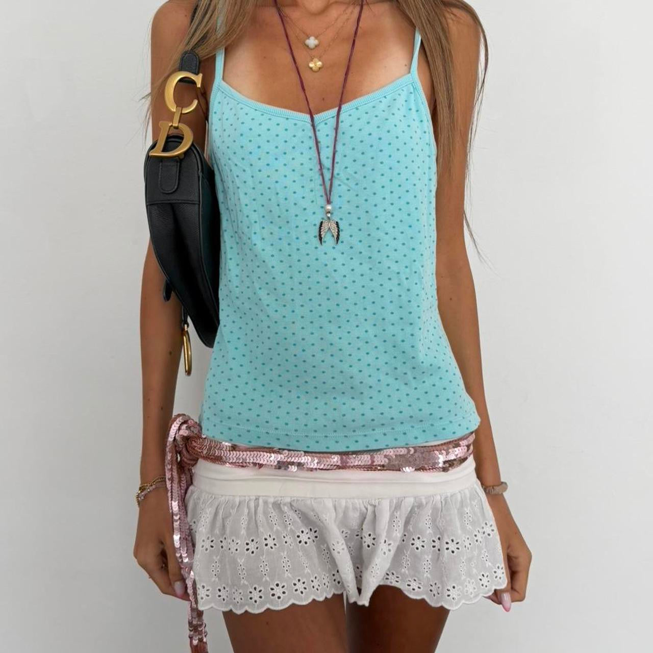 Vintage 2000’s blue polka dot cami top
