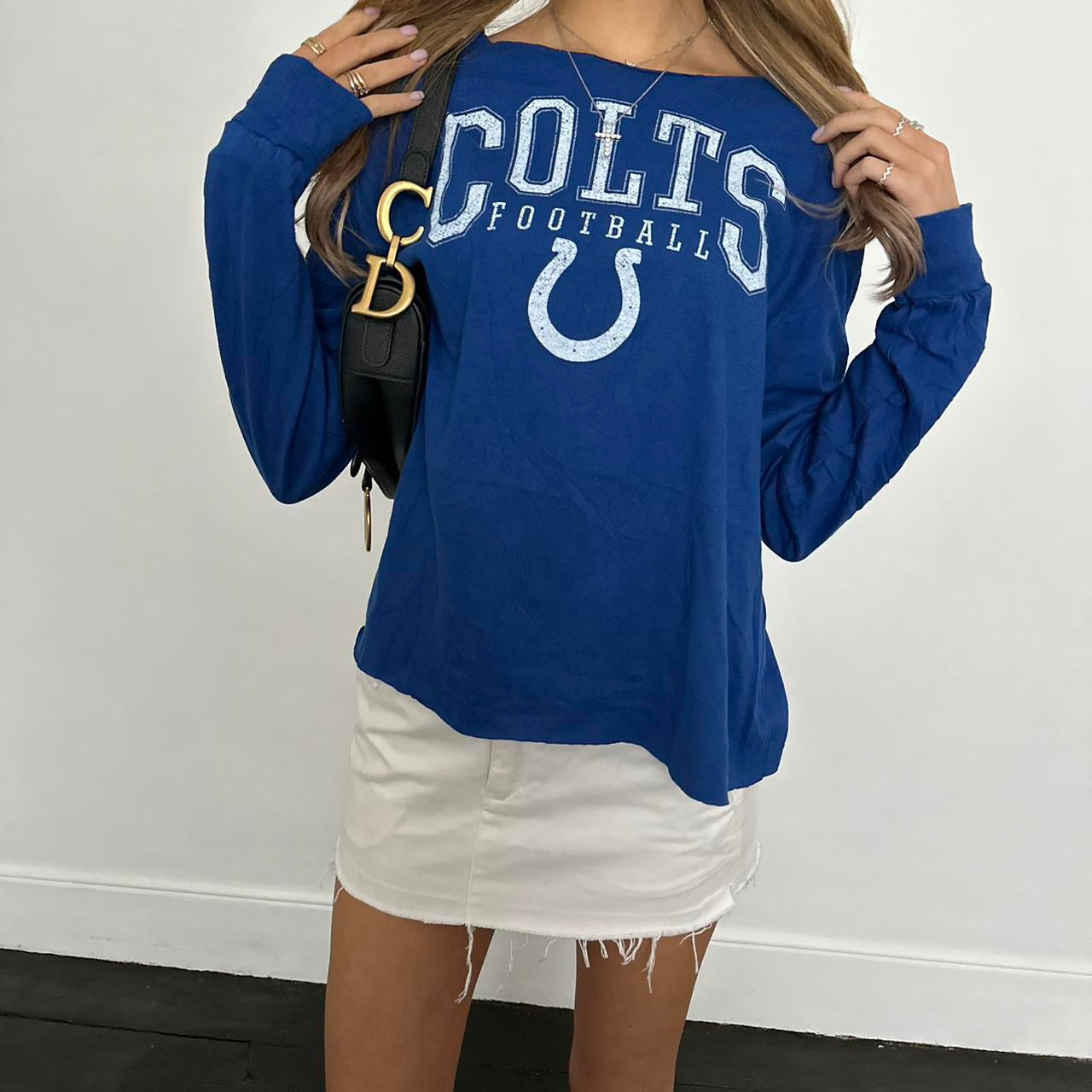 Vintage sporty football blue off shoulder top ♡