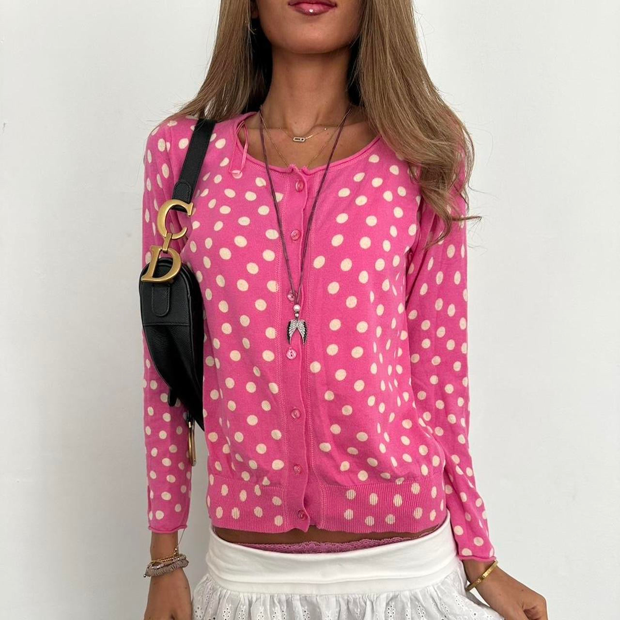 Vintage 2000s pink polka dot cardigan top
