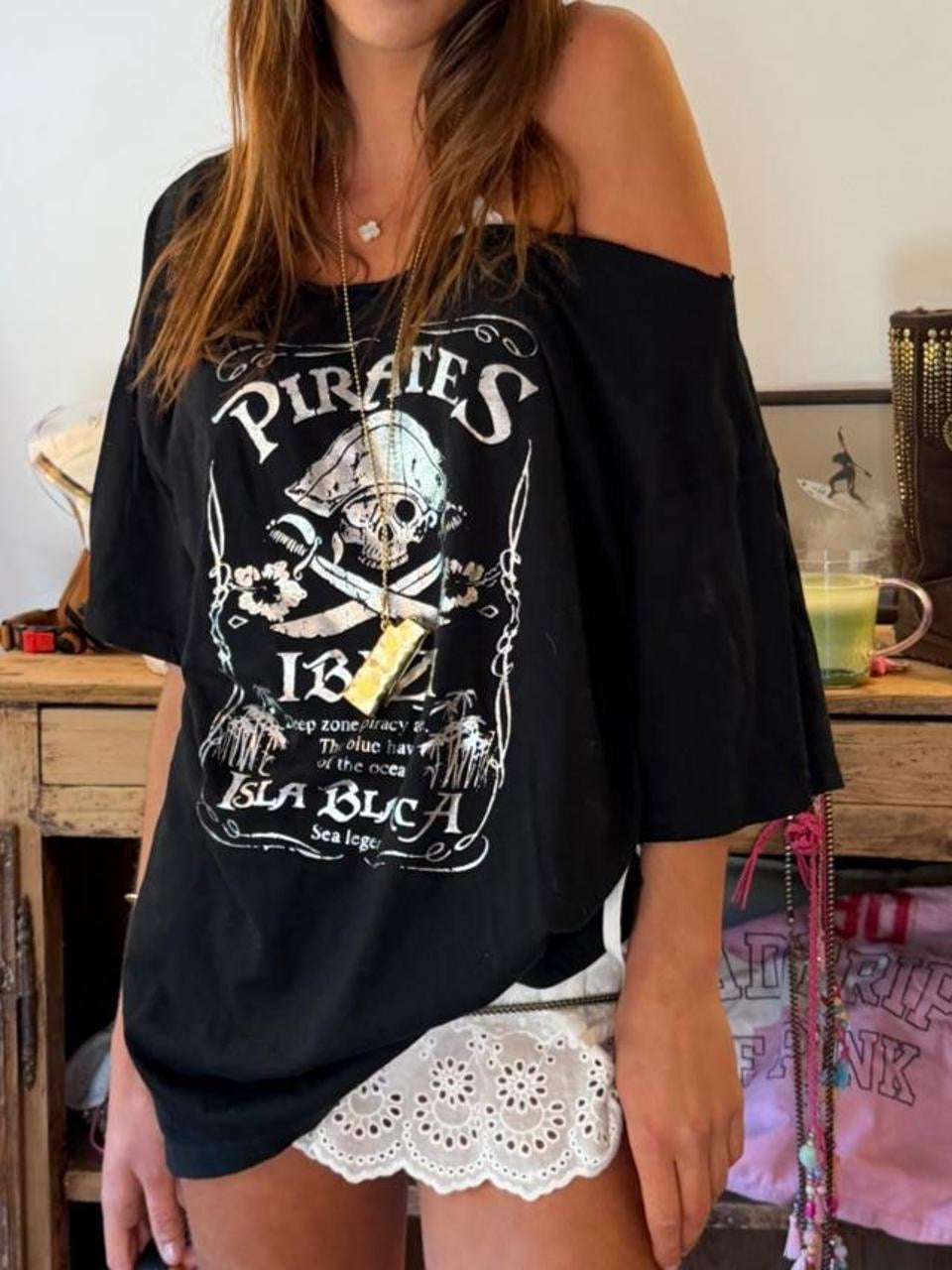 Vintage 2000’s Ibiza Pirates black off shoulder top