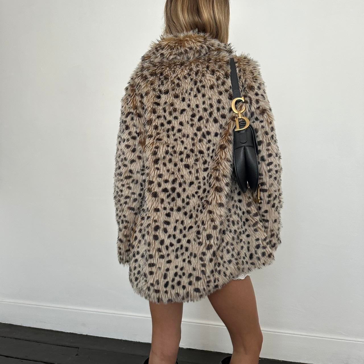 Vintage 2000’s animal print faux fur jacket