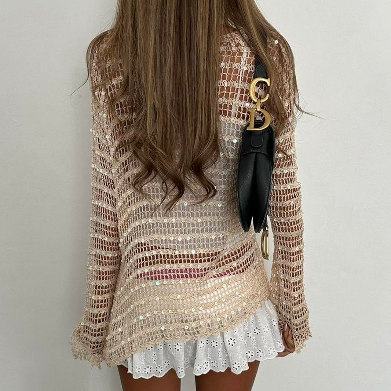 Vintage 2000s gold sequin layering long sleeve top