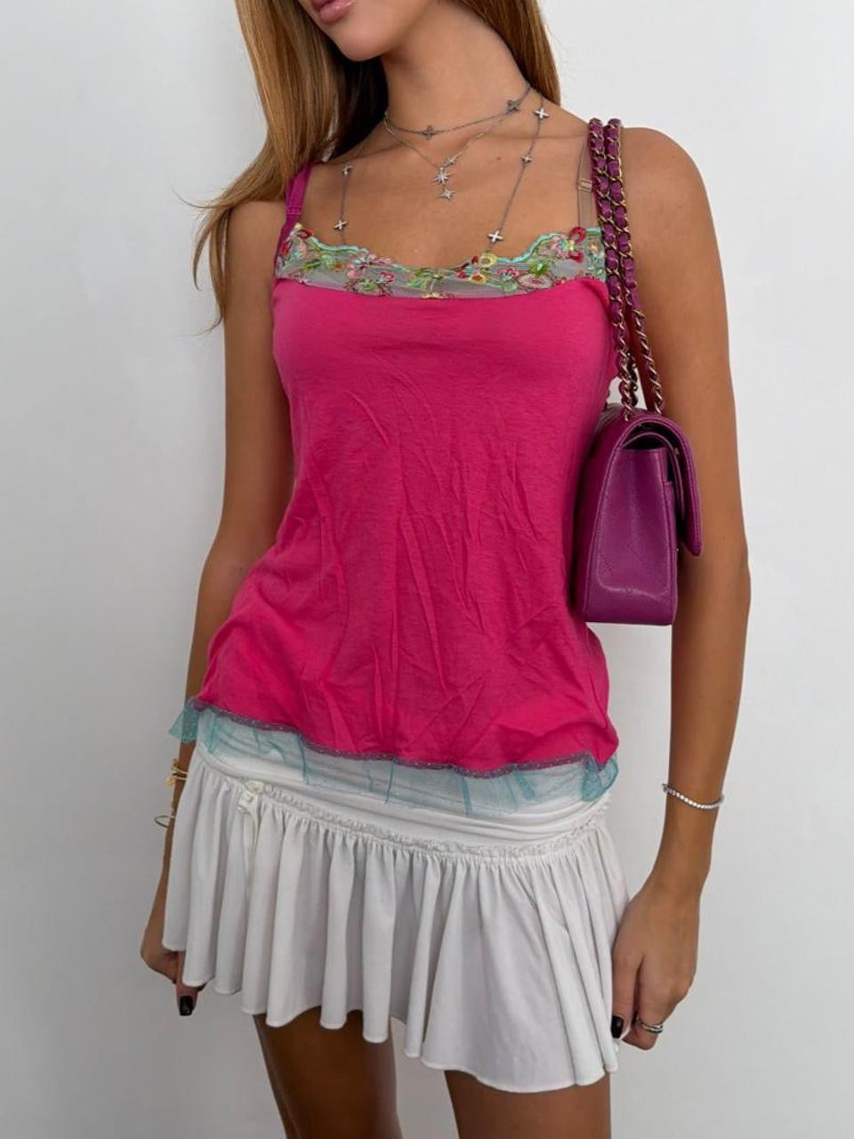Vintage 2000’s lace floral trim cami top