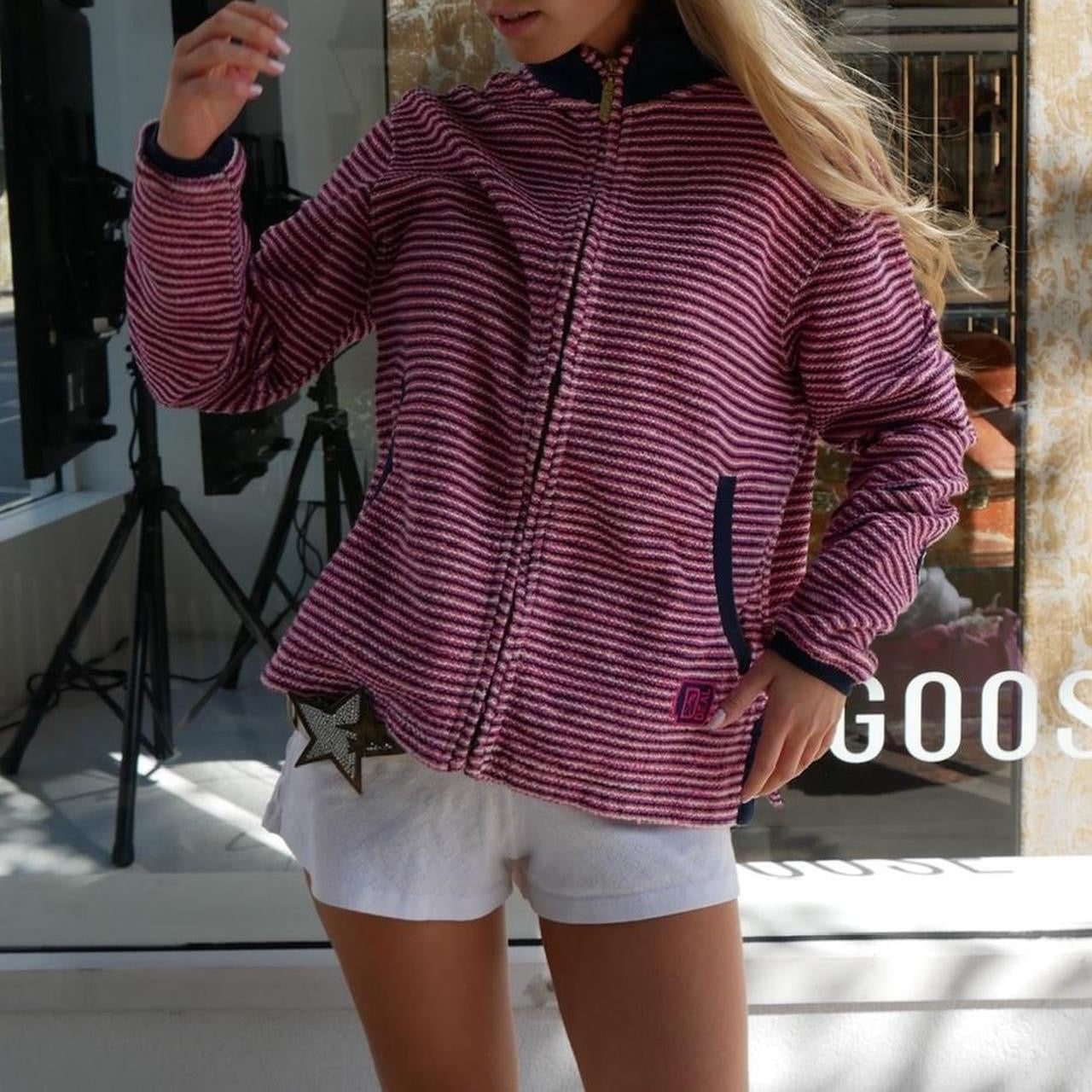 Vintage pink and navy striped zip up jacket