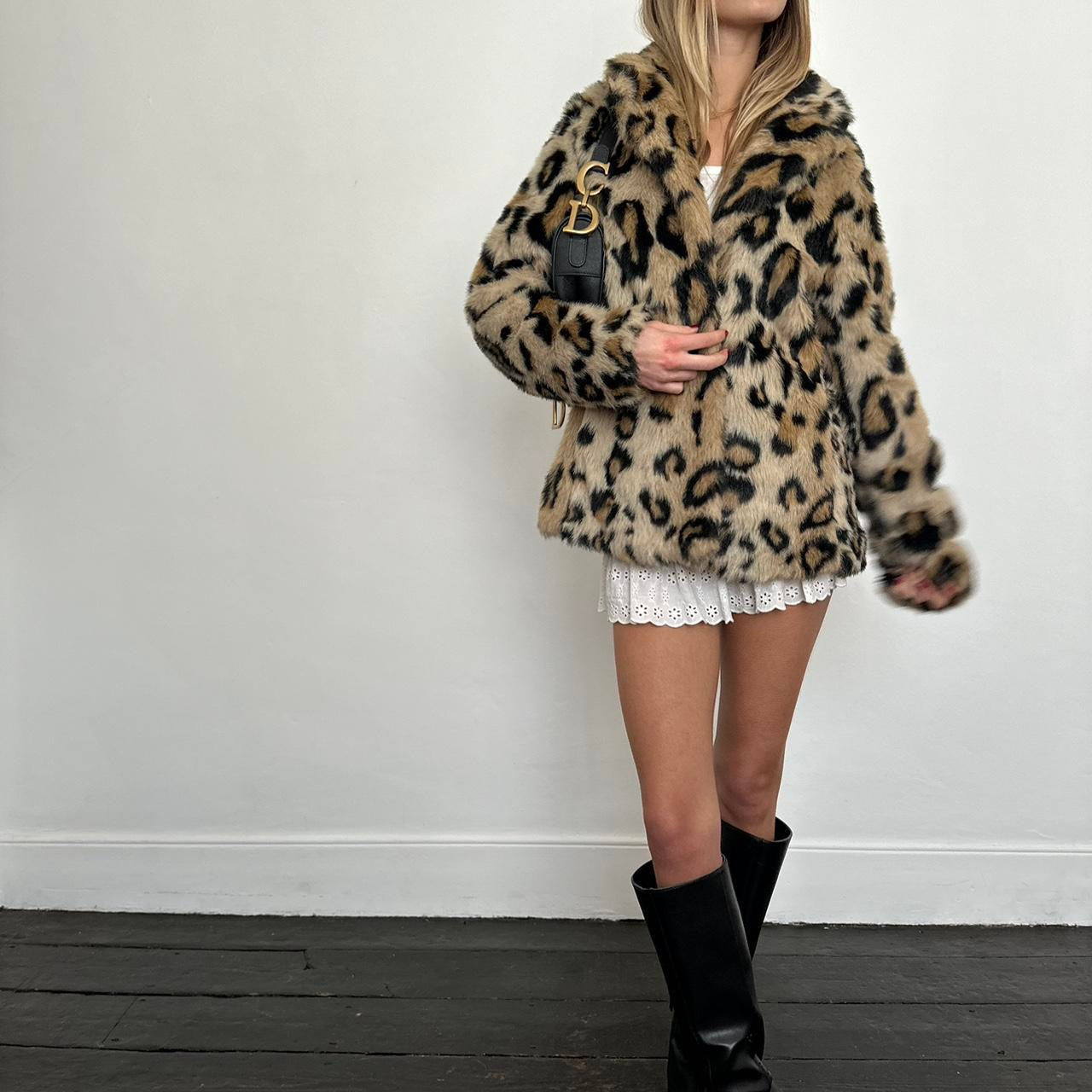 Vintage 2000’s animal print faux fur jacket