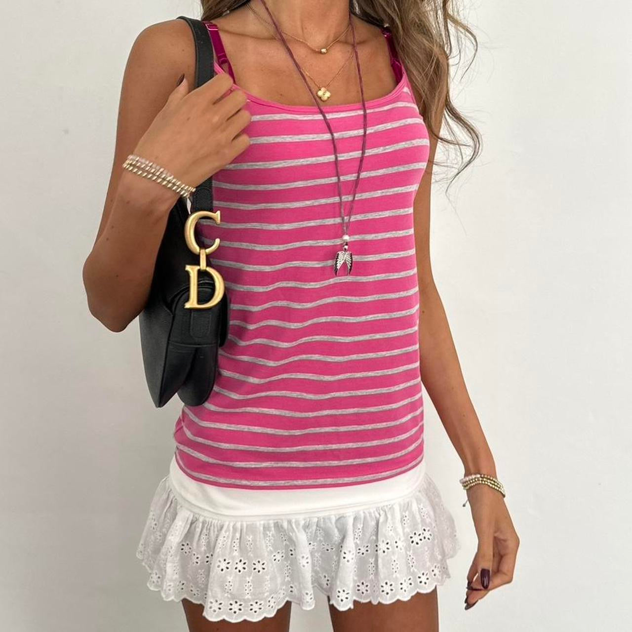 Vintage 2000’s stripe pink and grey cami top