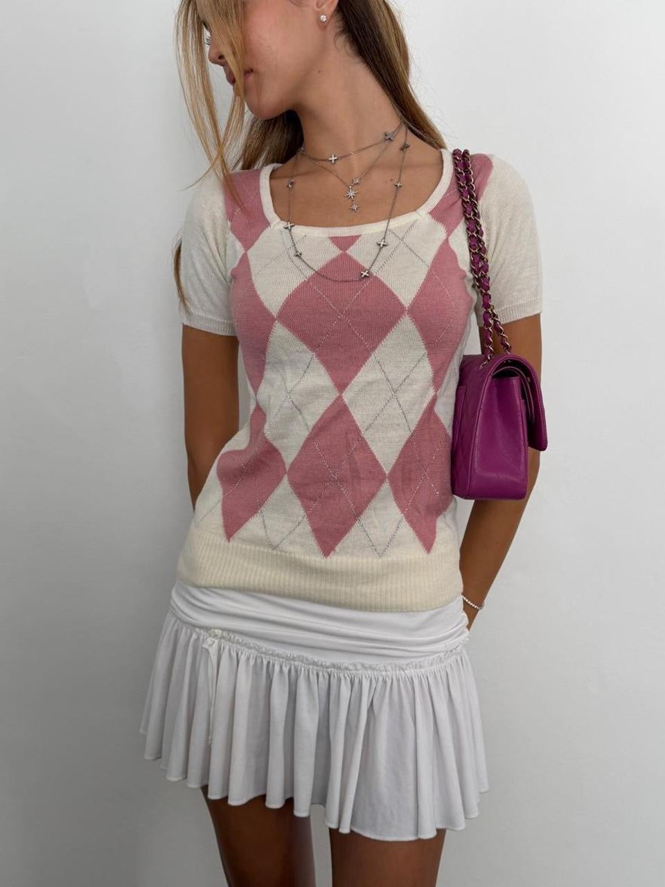Vintage 2000’s soft cute argyle top