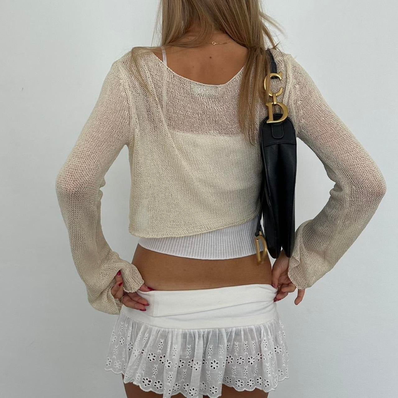 Vintage 90’s cream long sleeve cropped layering top/ light wear sweater