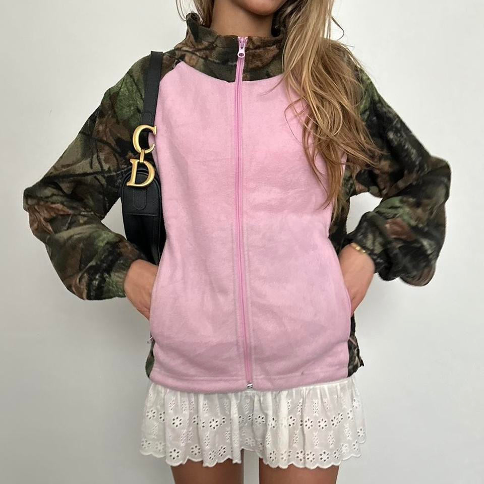 Vintage camouflage and pink fleece jacket