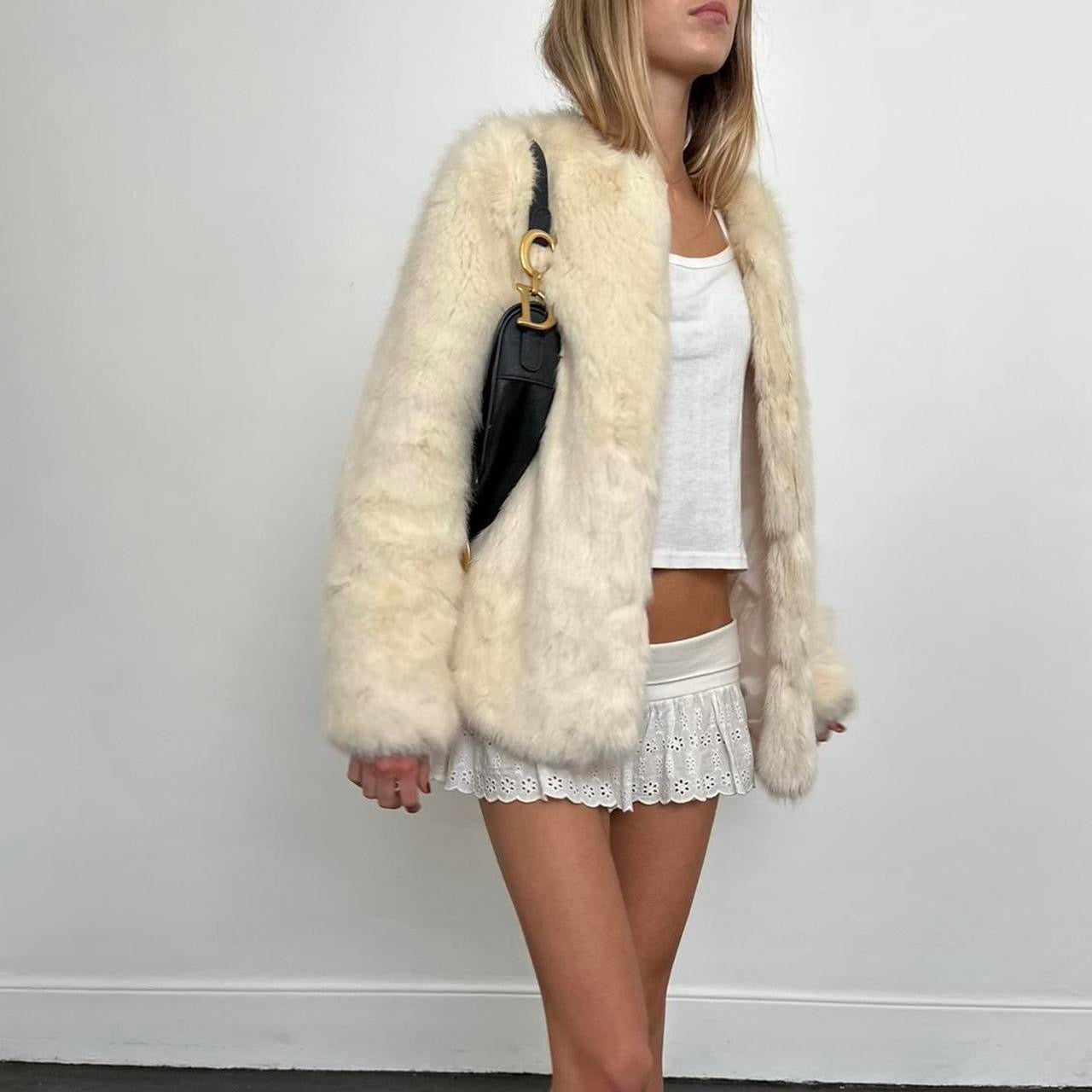 Vintage cream faux fur jacket