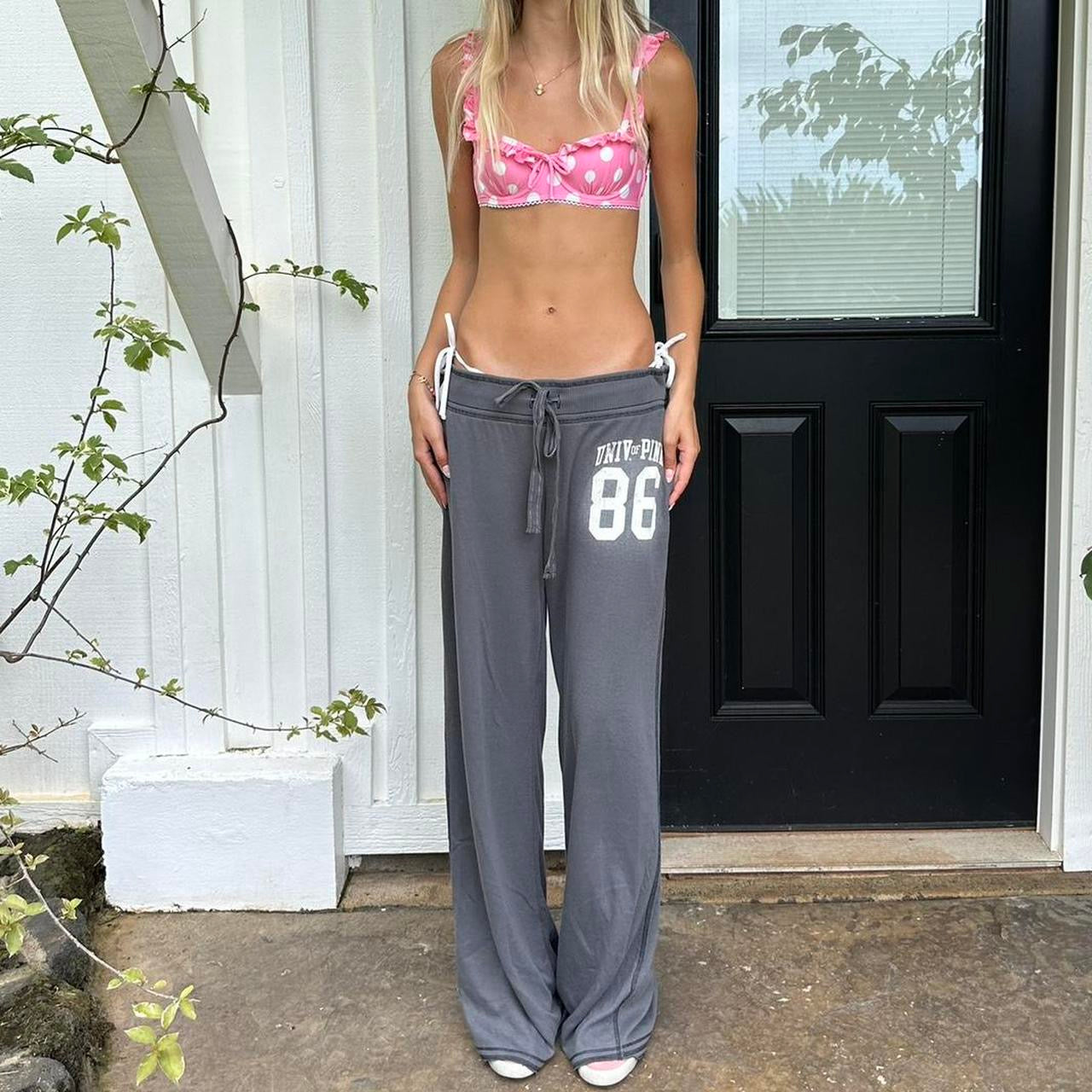 Vintage pink polka dot bikini top
