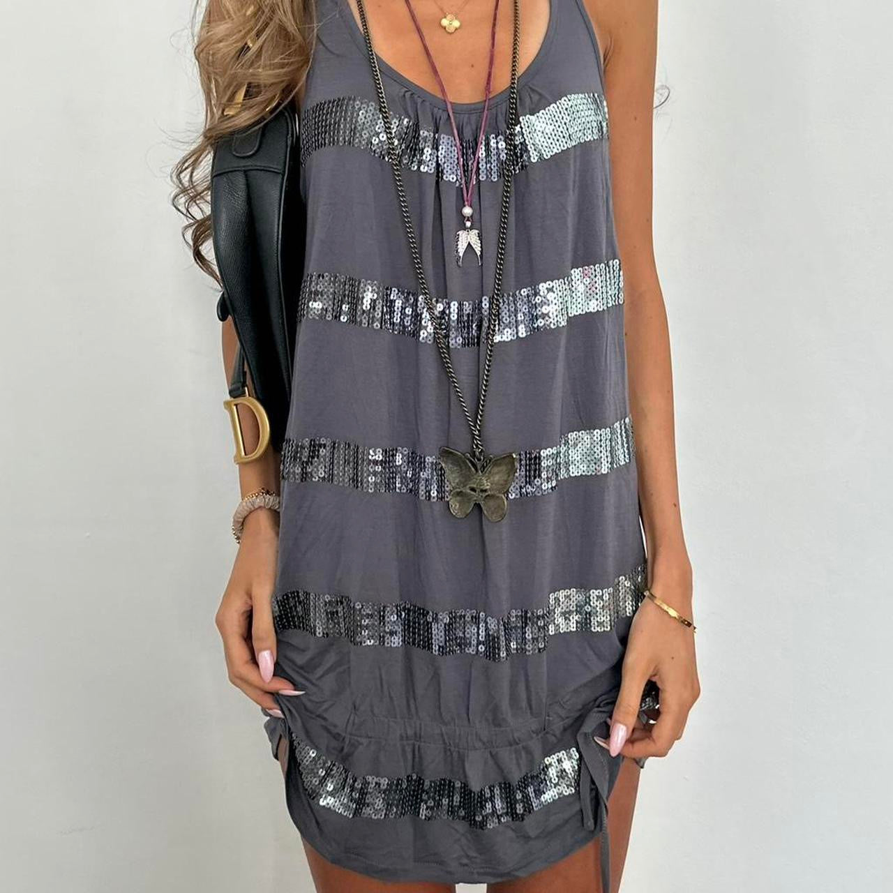 Vintage 90’s striped sequin grey mini dress