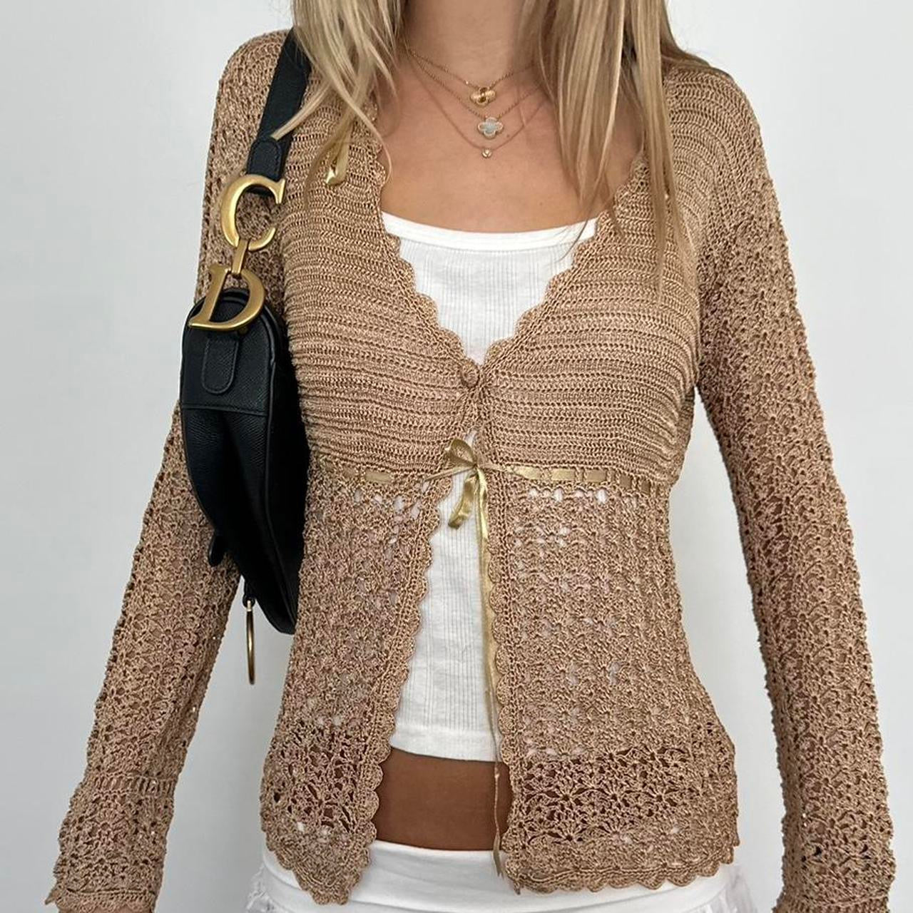 Vintage 90’s brown crochet knit cardigan top