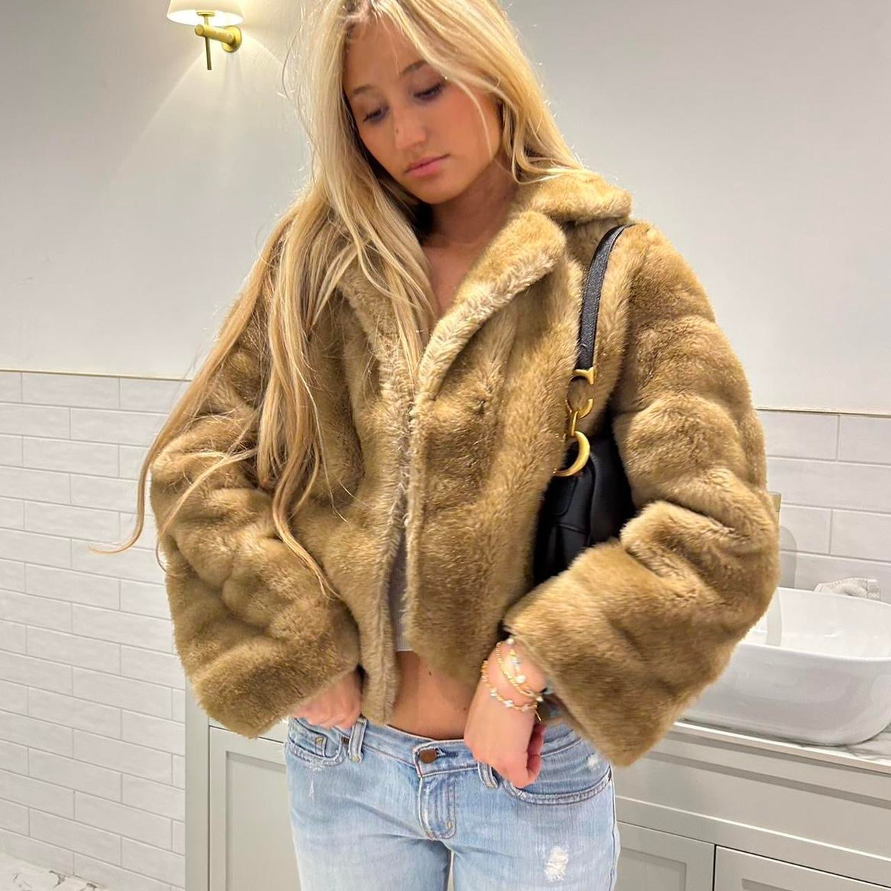 Vintage 2000’s light brown faux fur jacket