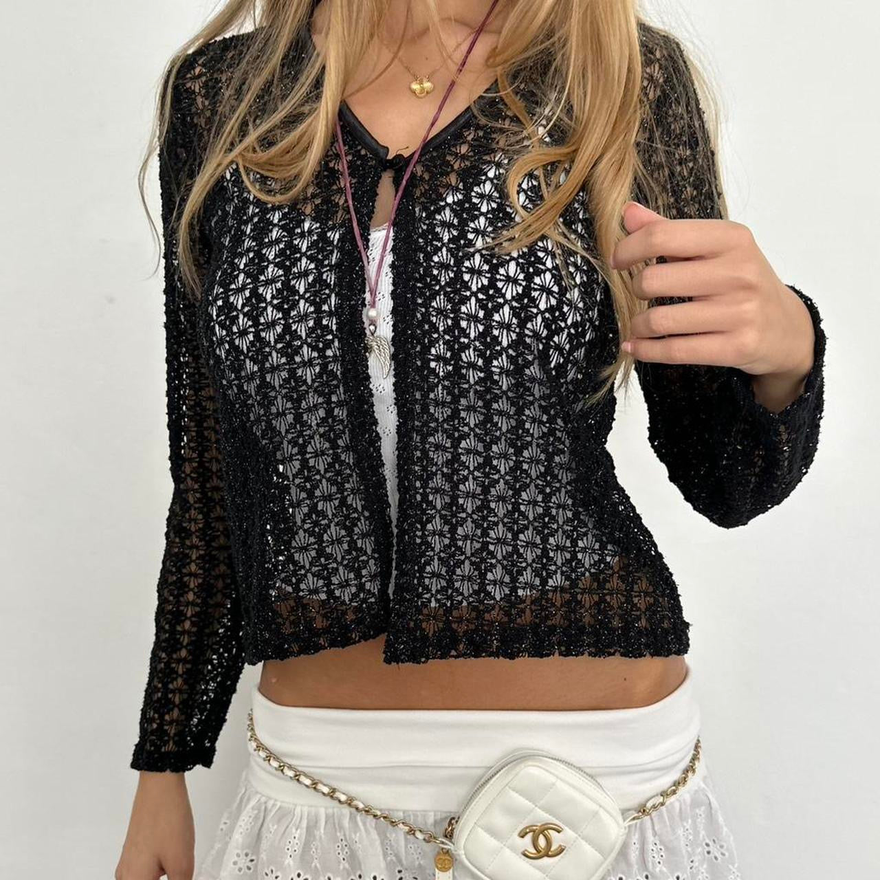 Vintage 90’s black crochet cardigan top