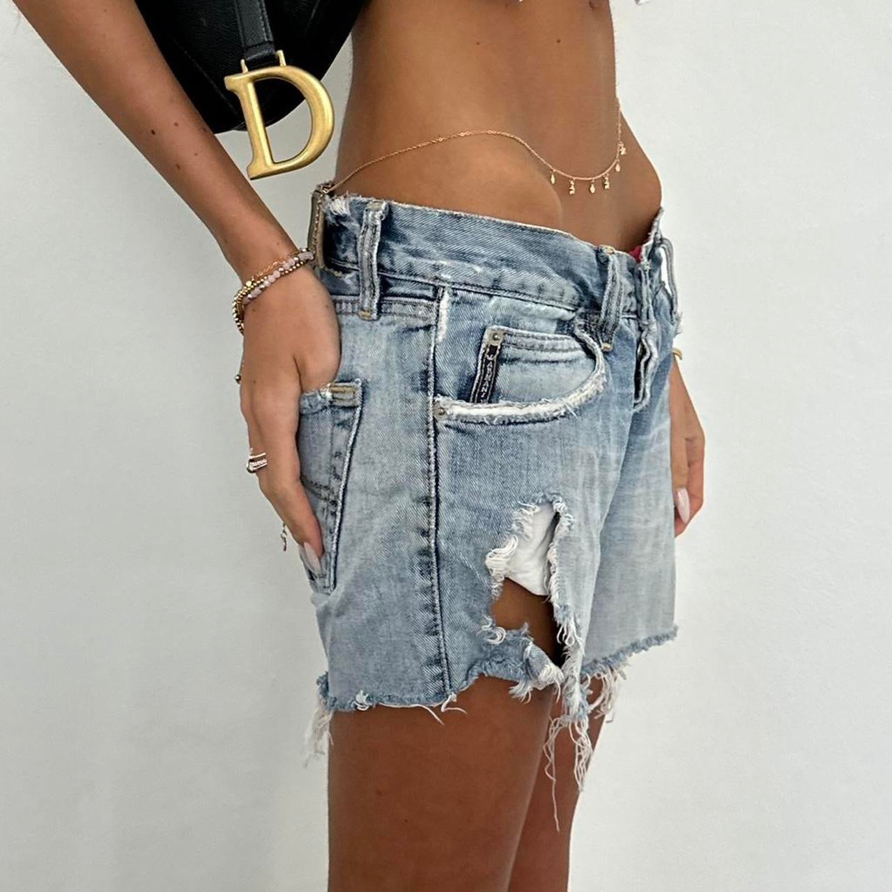 Vintage 00s Armani distressed denim mini shorts