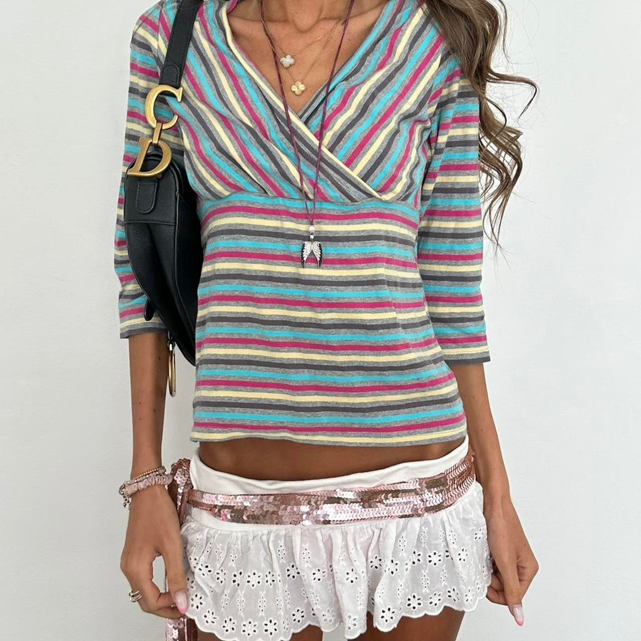 Vintage striped V neck preppy top