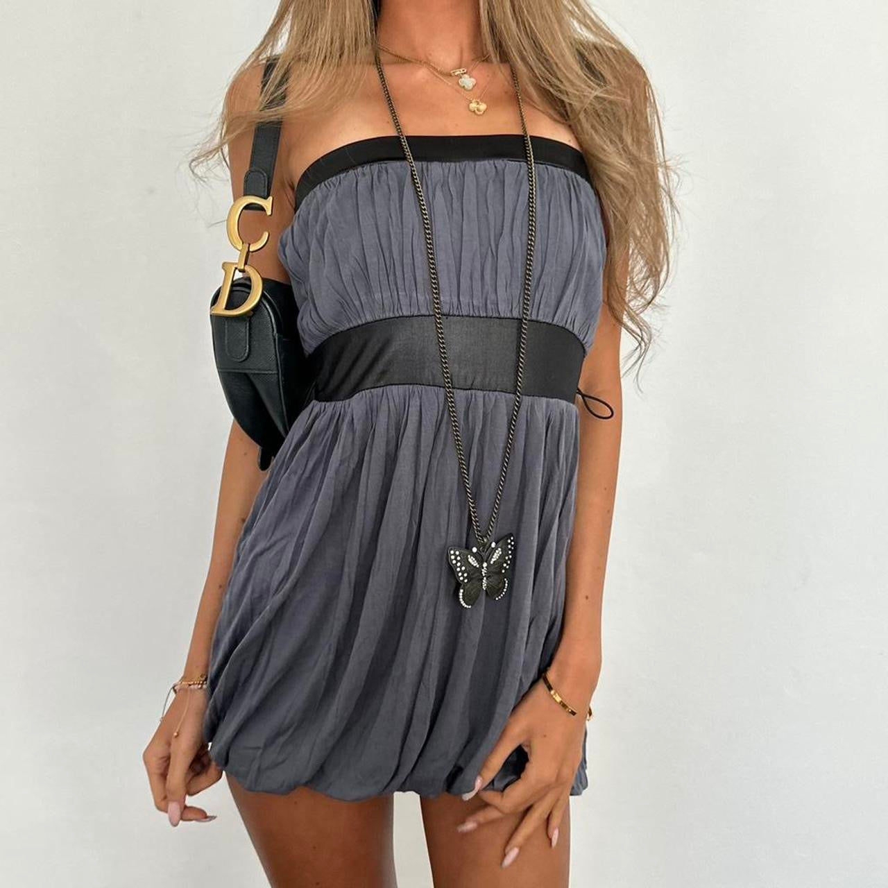 Vintage strapless grey mini dress